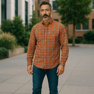 Polo Ralph Lauren Orange Tartan Plaid Lined Button Down Shirt Size XL